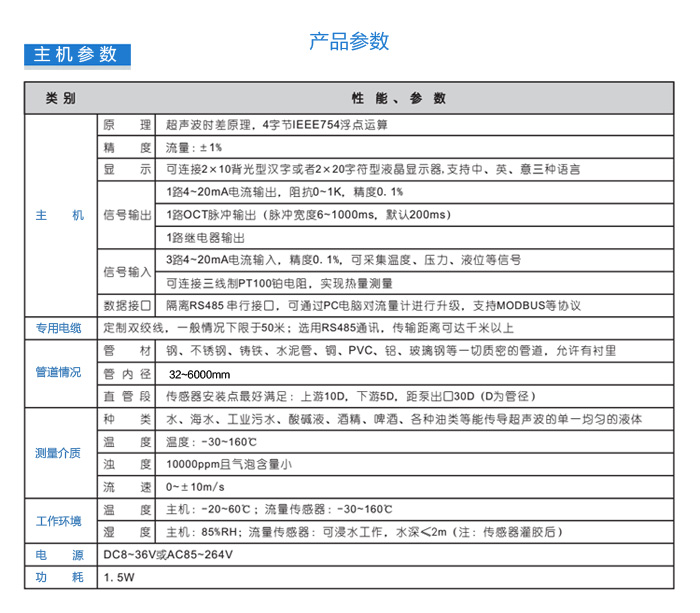 超声波流量计主要参数