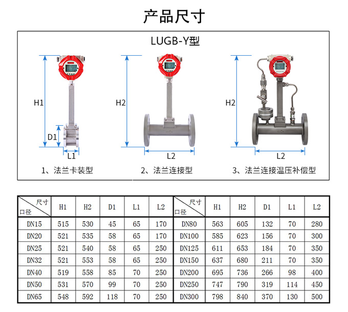 涡街流量计产品尺寸