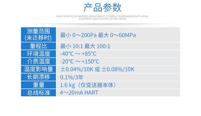 单晶硅压力变送器参数